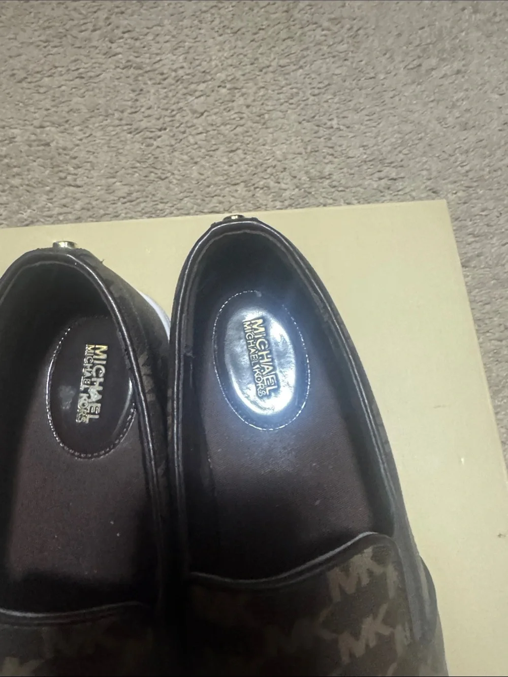 Michael Kors Brown MK Monogram Slip-On Sneakers with White Outsole